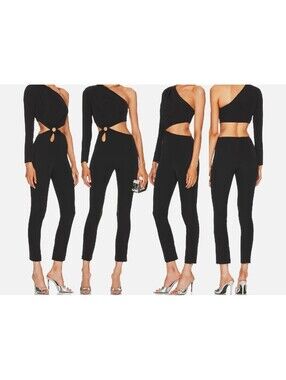 Michael Costello X REVOLVE Idris Jumpsuit Black One Shoulder Cut Out - Size XS